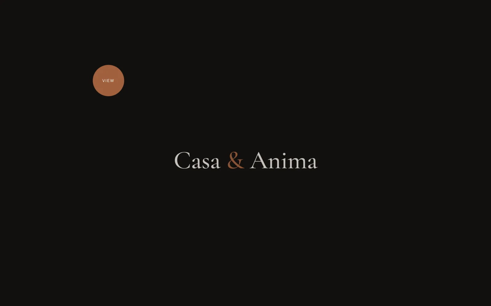 Dark page-transition curtain carrying the Casa & Anima name