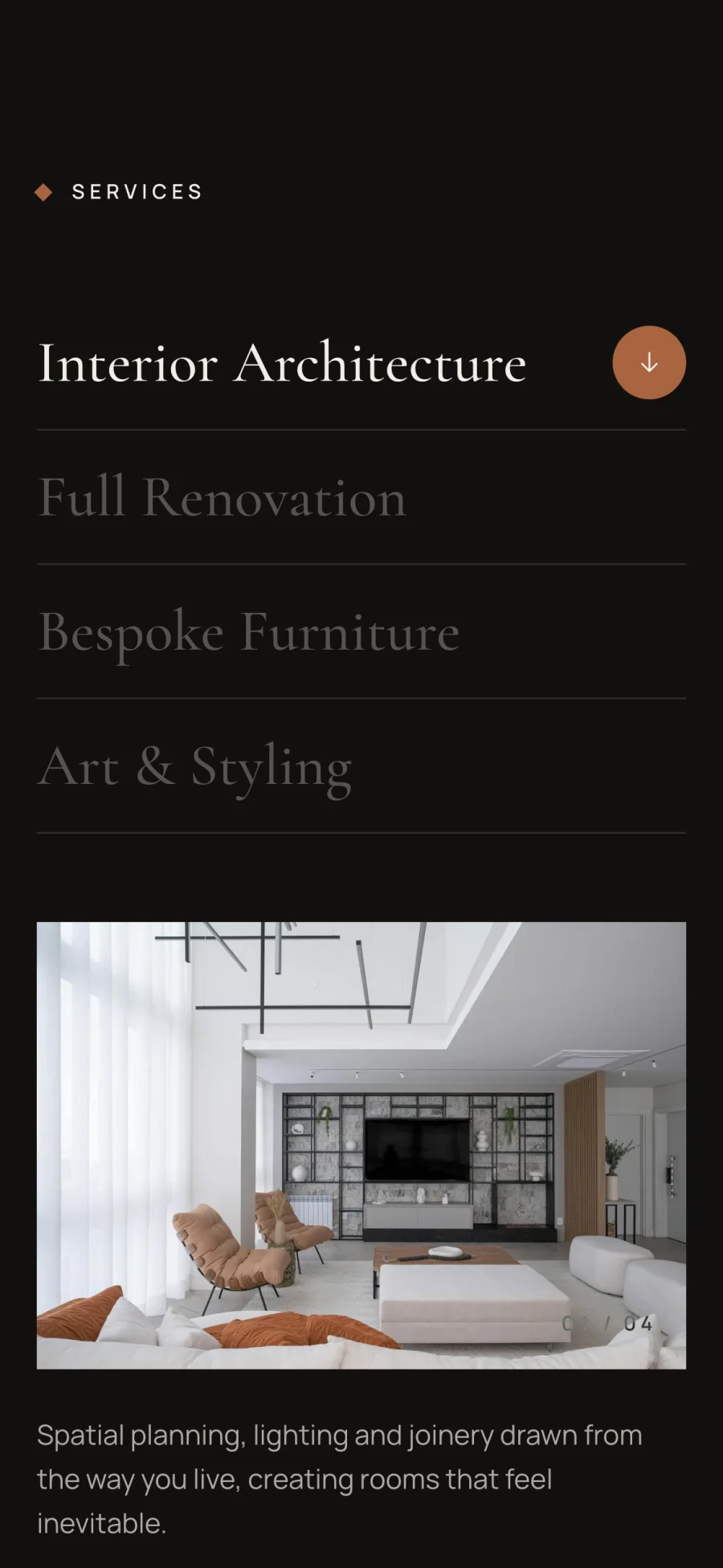 Services list on a phone