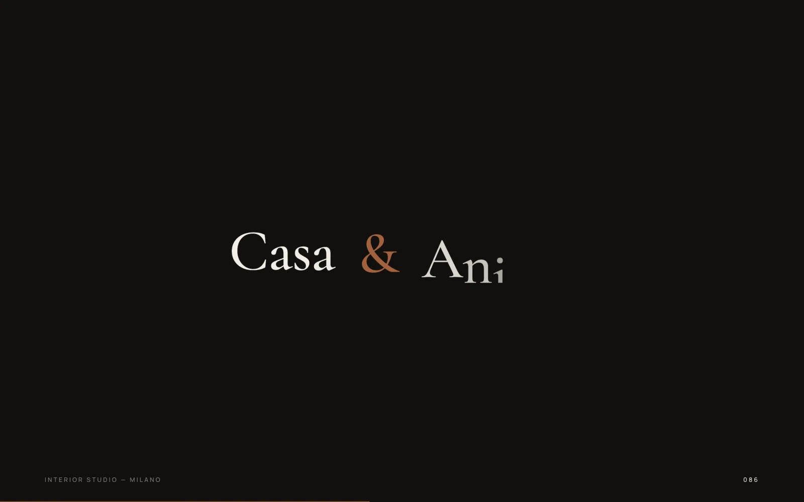 Preloader setting the Casa & Anima wordmark letter by letter on a dark ground