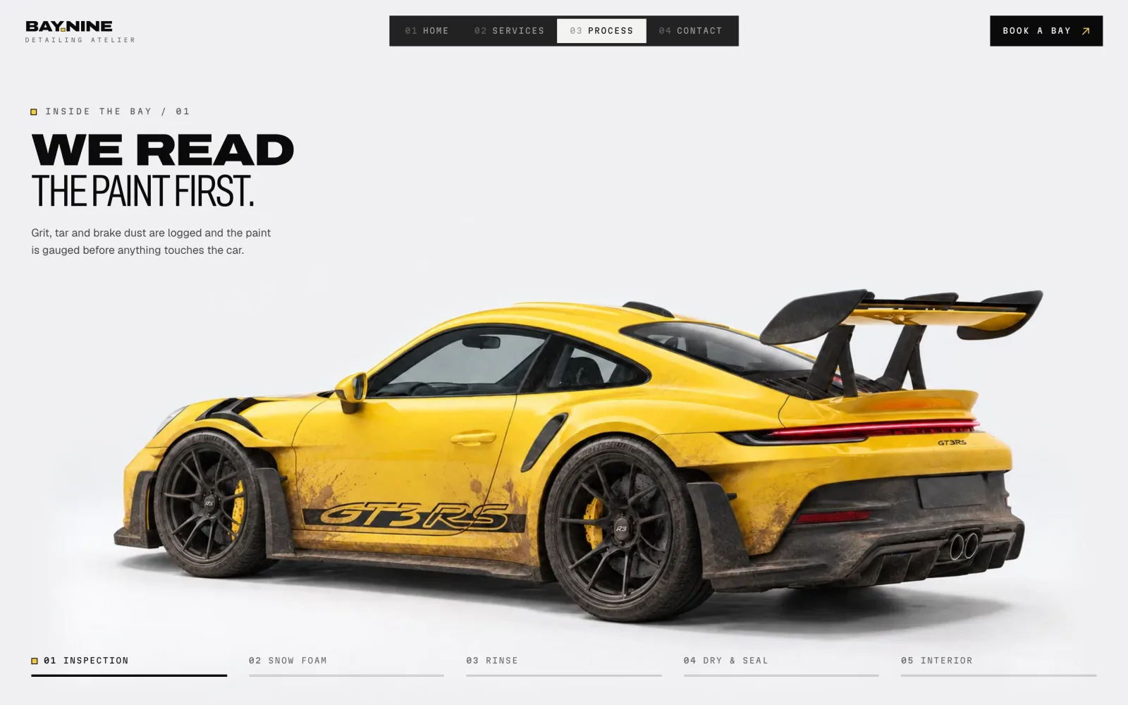 The car covered in grit and brake dust under the heading “We read the paint first.”